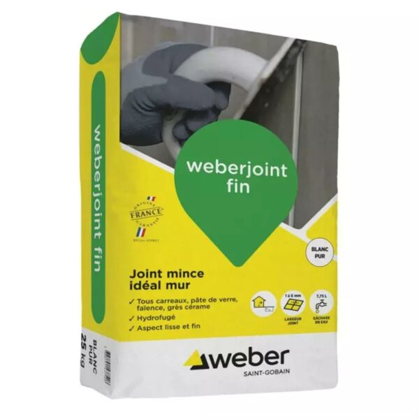 Mortier pour joints carrelage WEBER joint fin - Sac de 25 Kg - BLANC PUR