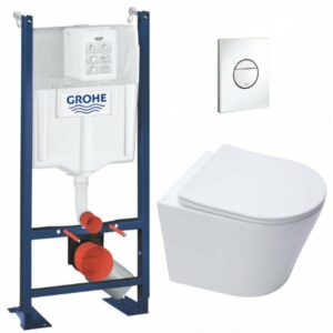 Pack WC Bâti-support autoportant + WC sans bride SAT Infinitio + Abattant softclose + Plaque blanc alpin (ProjectInfinitio-6)