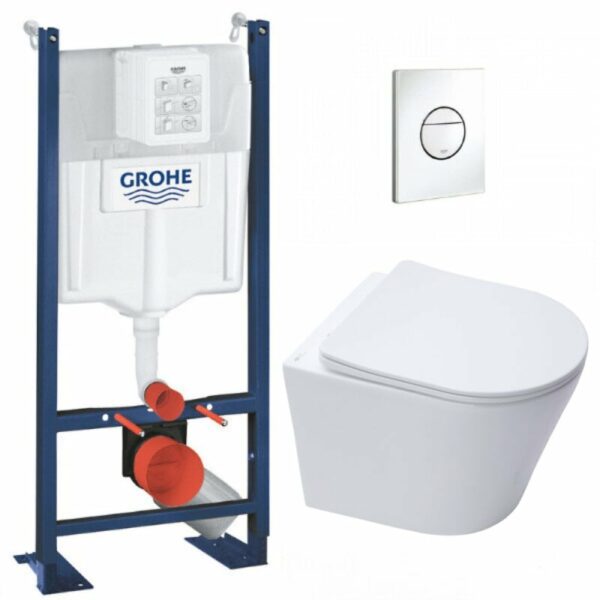 Pack WC Bâti-support autoportant + WC sans bride SAT Infinitio + Abattant softclose + Plaque blanc alpin (ProjectInfinitio-6)