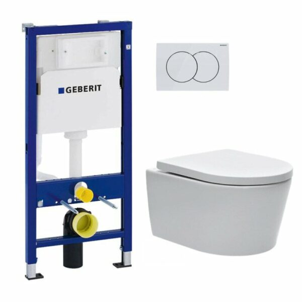 Pack WC bati-support Geberit + WC Swiss Aqua Technologies sans bride + plaque blanche