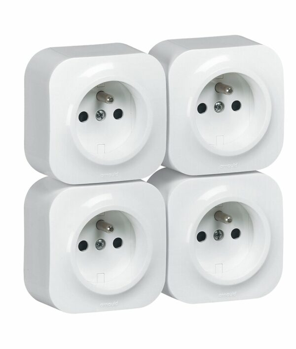 Lot de 4 Prises de Courant Saillie avec Terre Profil Eco Blanc – Sécurité et Facilité d'Installation
