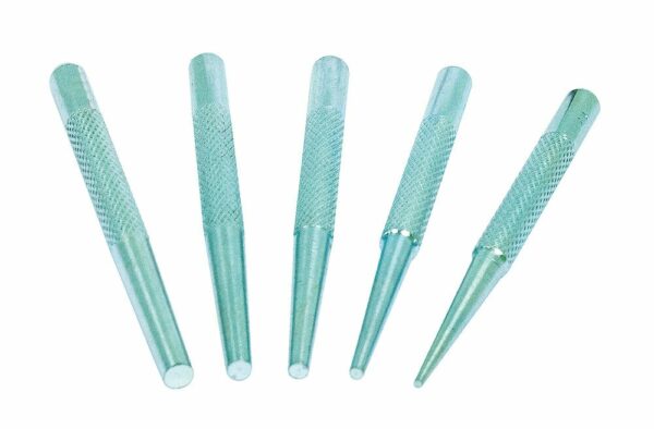 Etui de 5 chasse-pointes en acier zingué – Corps moleté 8mm pour bricolage et rénovation