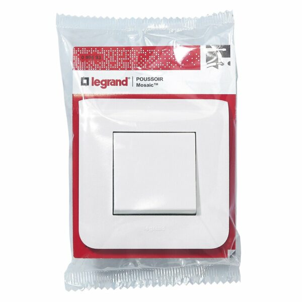Poussoir complet avec plaque Mosaic 6A – Pose encastrée, finition brillante, coloris blanc