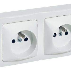 Prise électrique double horizontale avec terre - Appareillage Saillie, blanc
