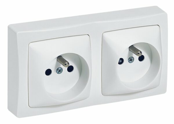 Prise électrique double horizontale avec terre - Appareillage Saillie, blanc