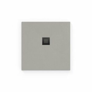 Receveur de douche carré en marbre coulé 80x80cm avec siphon, Gris (SATALEK80QS-S)