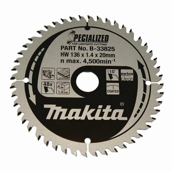 Lames carbure MAKITA B-33825 Ø136mmx20x48D ''Specialized'' Bois stratifié pour scies circulaires