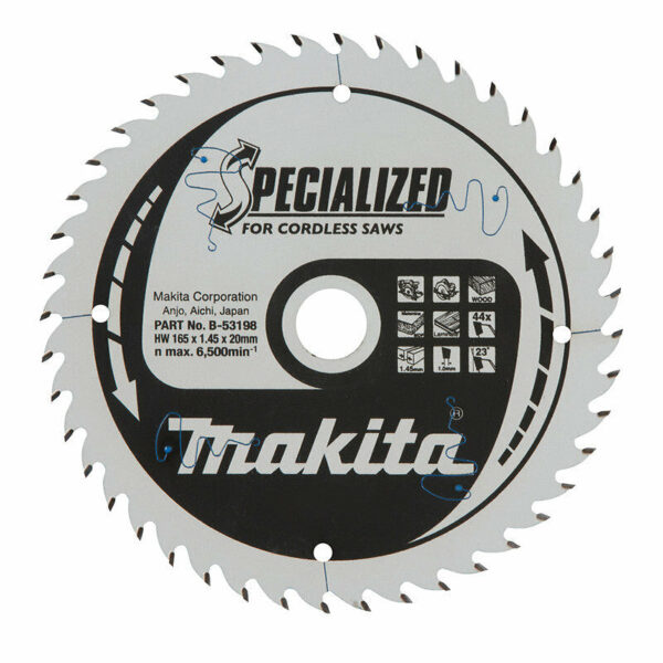 Lame de scie circulaire MAKITA B-53198, TCT spécialisé, 165 x 20 mm, 44 T