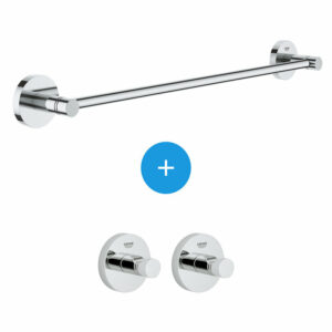 Lot de 2 patères murales et barre porte-serviettes Grohe Essentials avec fixation invisible