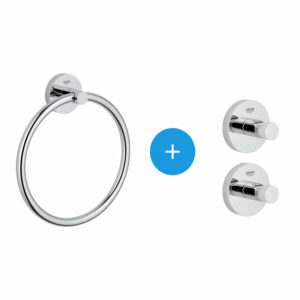 Lot de 2 patères murales et anneau porte-serviettes Grohe Essentials avec fixation invisible