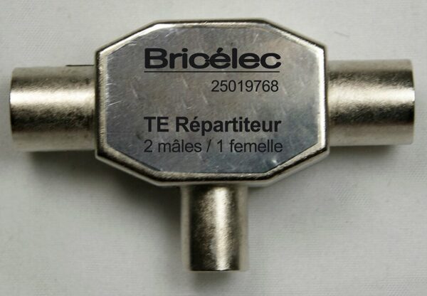 Répartiteur TV en T blindé 9.52mm – 2 femelles, 1 mâle, métal