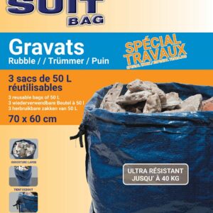 Lot de 3 Sacs à Gravats 50L - Sacs Résistants pour Bricolage et Rénovation