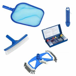 Kit complet de nettoyage de piscine – Épuisette, brosse, tête balai, thermomètre et kit test pH