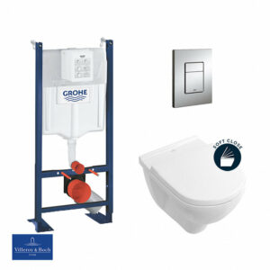 Pack WC autoportant Grohe Rapid SL + cuvette Villeroy&Boch O.Novo + plaque Skate Cosmo chrome