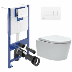 Pack WC Bâti-support + WC sans bride Swiss Aqua Technologies + Plaque blanche + Set d'isolation phonique
