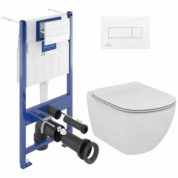 Pack WC Bâti-support + WC sans bride TESI AquaBlade + Abattant slim softclose + Plaque blanche ViConnectTesi2SET