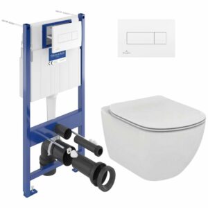 Pack WC Bâti-support + WC sans bride TESI AquaBlade + Abattant slim softclose + Plaque blanche ViConnectTesi2SET