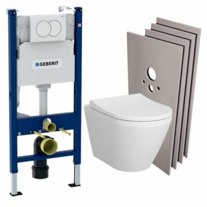 Pack Bâti-support Geberit Duofix 112cm + WC sans bride Vitra Integra avec fixations invisibles + Abattant softclose + Set habillage