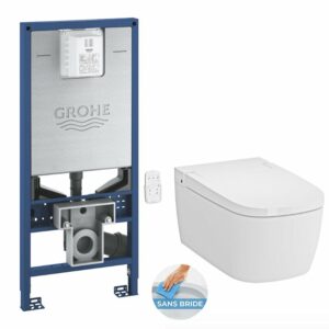 Pack WC Bâti-support Rapid SLX + WC lavant suspendu Vitra V-Care 1.1 Smart Essential avec commande à distance