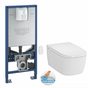 Pack WC Bâti-support Rapid SLX + WC lavant suspendu Vitra V-Care 1.1 Smart Essential avec commande à distance