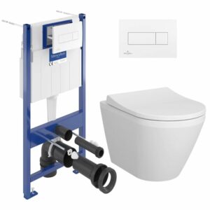 Pack WC Bâti-support Villeroy & Boch+ WC sans bride Vitra, fixations invisibles + Abattant frein de chute + Set habillage