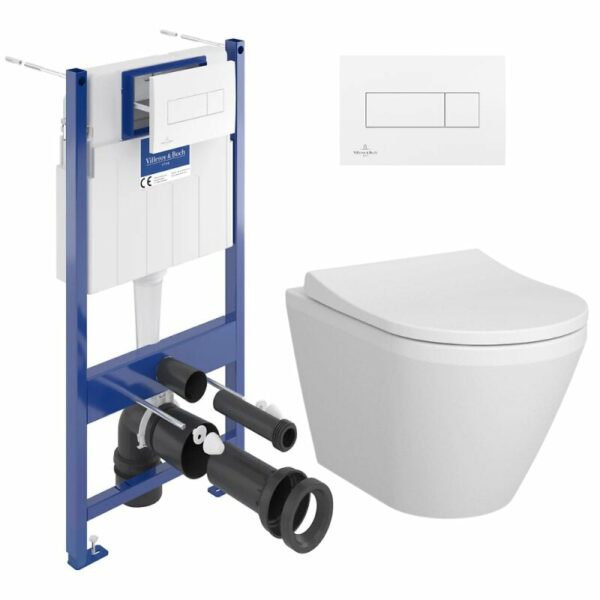 Pack WC Bâti-support Villeroy & Boch+ WC sans bride Vitra, fixations invisibles + Abattant frein de chute + Set habillage