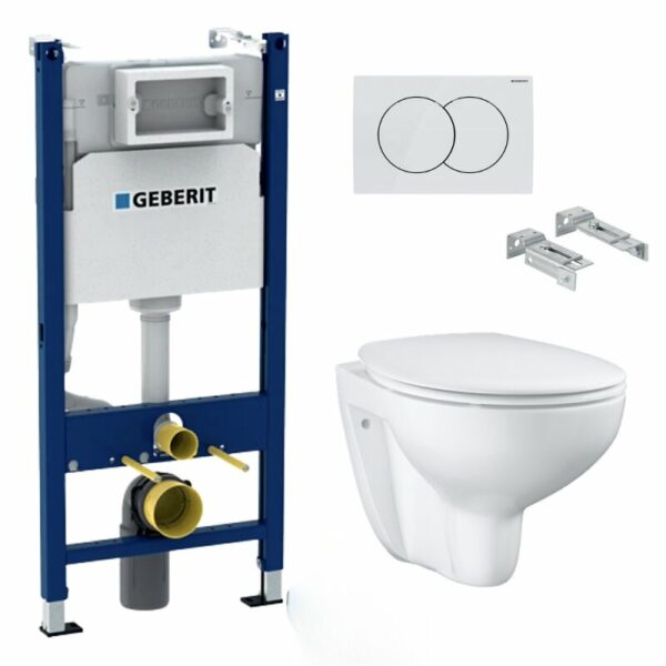 Pack WC Bâti-support Geberit Duofix + Cuvette suspendue Grohe Bau Ceramic + Abattant déclipsable + Plaque blanche (BauClassicGeb)