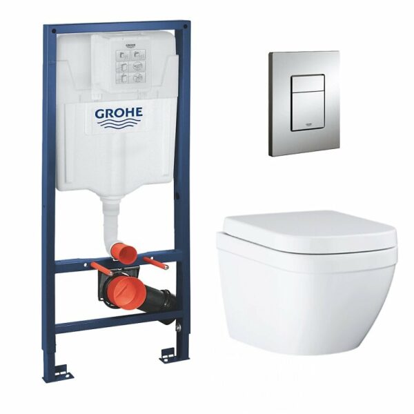 Pack bâti-support WC Grohe Rapid SL avec cuvette Euro Ceramic et plaque Skate Cosmopolitan chrome