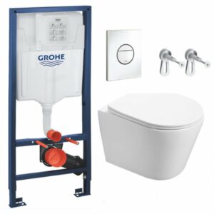 Pack WC Bâti-support Rapid SL + WC sans bride Infinitio + Abattant softclose + Plaque blanc alpin (RapidSL-Infinitio-6)