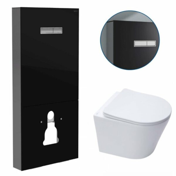 Bâti support en verre trempé/aluminium brossé pour WC suspendu