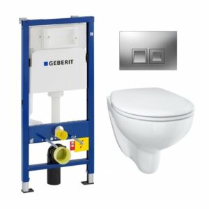 Pack Bati-support Geberit UP100 + Plaque Delta50 chrome + Cuvette Grohe BauClassic suspendue sans bride