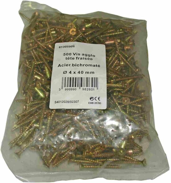 500 Vis agglo acier tête fraisée Pozidriv 4x40mm – Fixation solide pour bois et panneaux