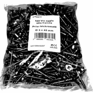 Vis agglo acier tête fraisée Pozidriv 5x40mm - Pack de 500 pour assemblage bois et panneau