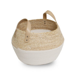 Panier à bûches et granulés Natura - Blanc et beige