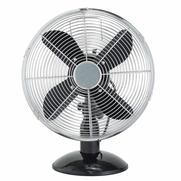 Ventilateur de table 30cm Noir et Chrome - Puissance 35W, 3 Vitesses, Oscillation, Silencieux