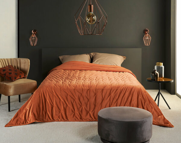 Jeté de lit PANDORE ORANGE 150x200 - 100% Polyester, Design Coloré & Confortable