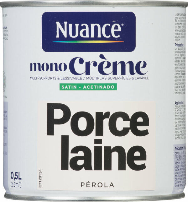 Peinture MonoCrème Porcelaine - Satin - 0,5L pour une décoration tendance et harmonieuse