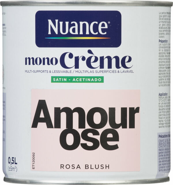 Peinture MonoCrème Amourose Satin 0,5L - Peinture multi-supports de qualité