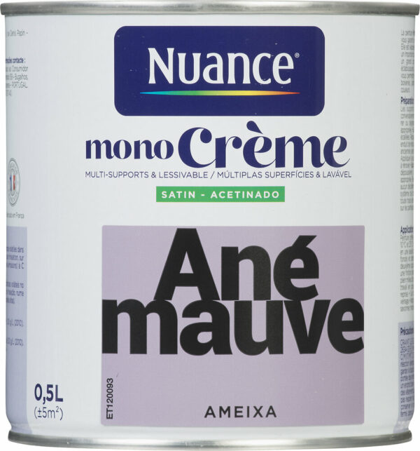 Peinture MonoCrème - Anemauve - Satin - 0,5L pour une décoration tendance et durable
