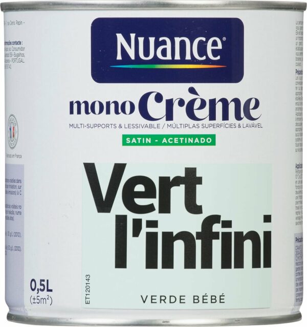 Peinture MonoCrème Vert l'infini - Satin - 0,5L pour une décoration tendance et durable