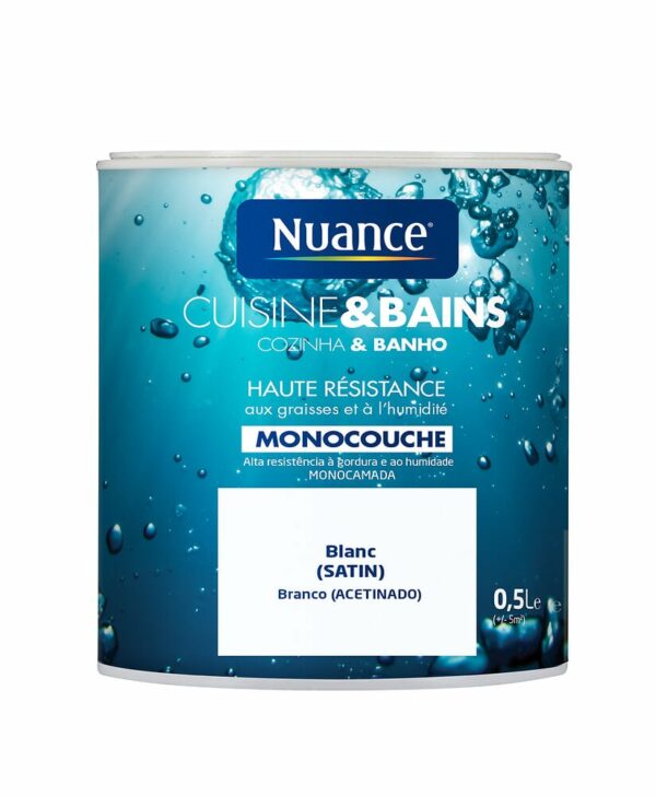 Peinture Satinée pour Cuisine et Salle de Bain - Blanc - 0,5L - Protection Durable