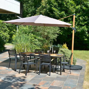 Parasol Déporté Belize 300x420cm en Aluminium Imitation Bois - Protection Solaire & Design Élégant