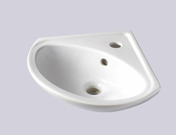 Lave-mains d'angle mural en céramique blanche 35x35 cm pour salle de bains