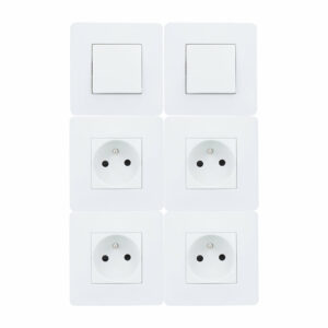 Lot de 2 Interrupteurs Va et Vient + 4 Prises 2P+T ANTARIA Blanc – Solution Pratique pour Éclairage et Prises