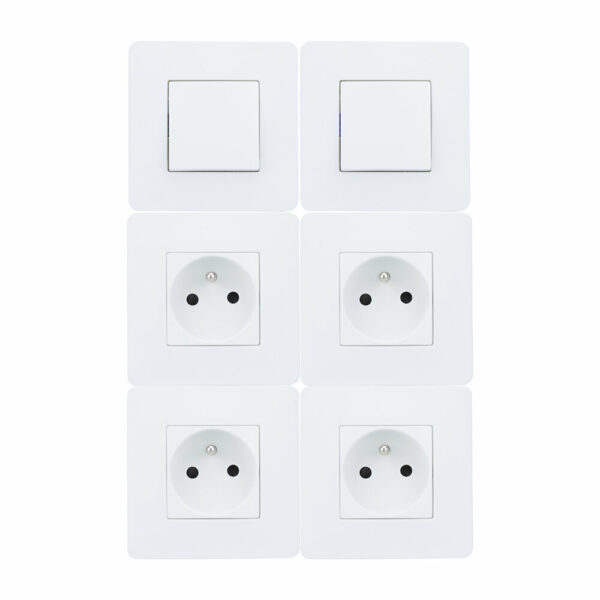 Lot de 2 Interrupteurs Va et Vient + 4 Prises 2P+T ANTARIA Blanc – Solution Pratique pour Éclairage et Prises