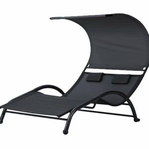 Transat Double Fixe Vega en Acier Noir avec Pare-soleil et Oreillers – Confort Design pour votre Extérieur