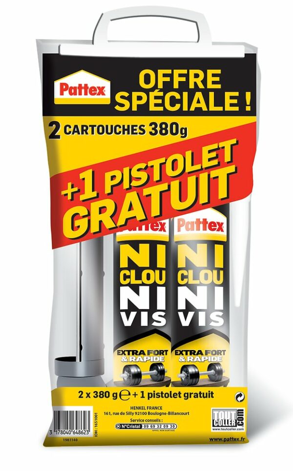 Colle fixation Ni clou Ni vis + Pistolet d'application - Collage invisible et puissant pour murs et plafonds