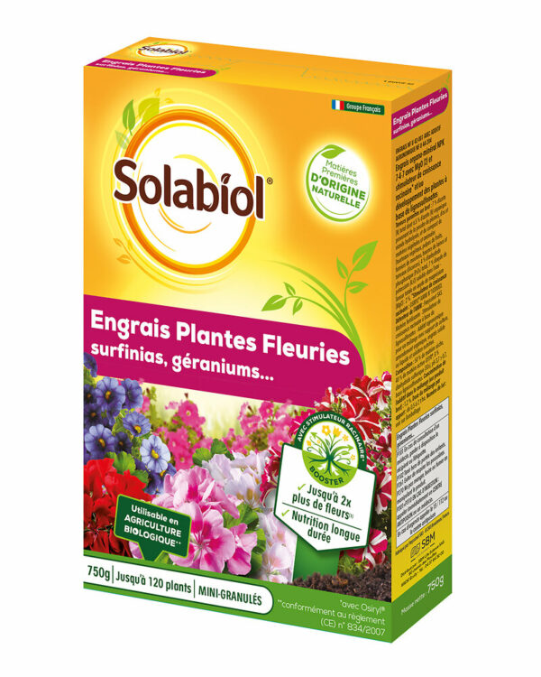 Engrais plantes fleuries 750g - Fertilisez géraniums, surfinias, pétunias et autres plantes