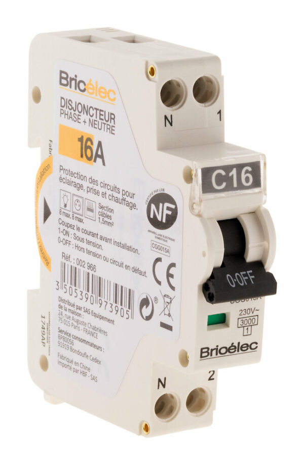 Disjoncteur 16A - Sécurité Électrique avec Pouvoir de Coupure 3kA et Connexion à Vis