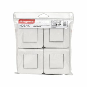 Lot de 4 Interrupteurs Va-et-vient Mosaic 10A Blanc avec Plaque - Installation Rapide et Ergonomique